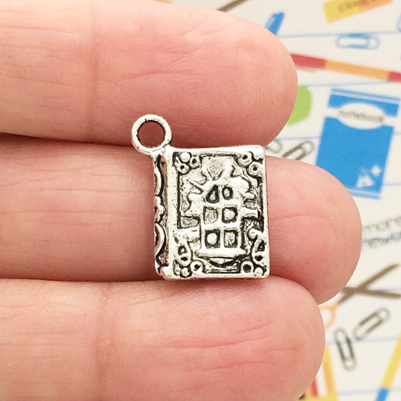 8 Book Charm Silver by TIJC SP1294