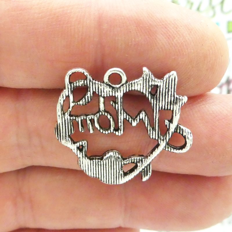 BULK 20 Silver Mom Heart Charm Pendant 24x26mm by TIJC SP1311B - Image 3
