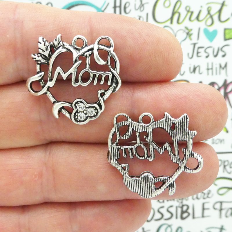 BULK 20 Silver Mom Heart Charm Pendant 24x26mm by TIJC SP1311B - Image 4