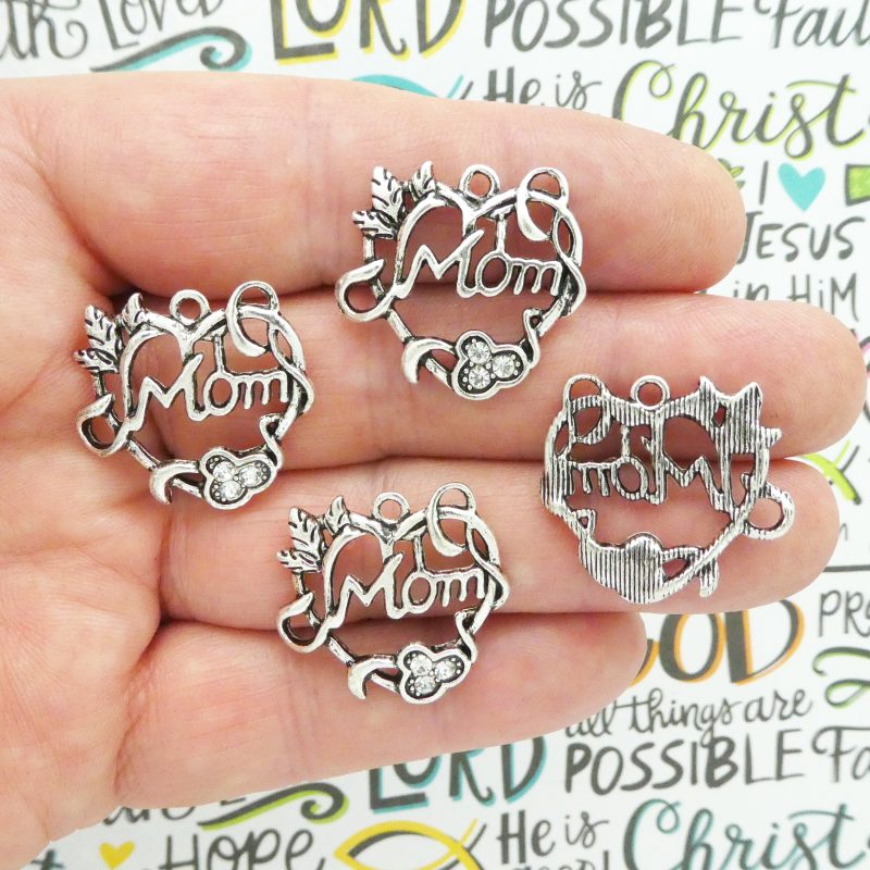 BULK 20 Silver Mom Heart Charm Pendant 24x26mm by TIJC SP1311B - Image 5