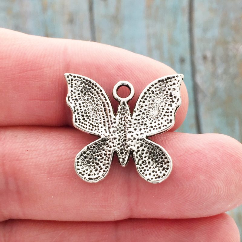 5 Silver Butterfly Charm with Crystal by TIJC SP1315 - Image 2