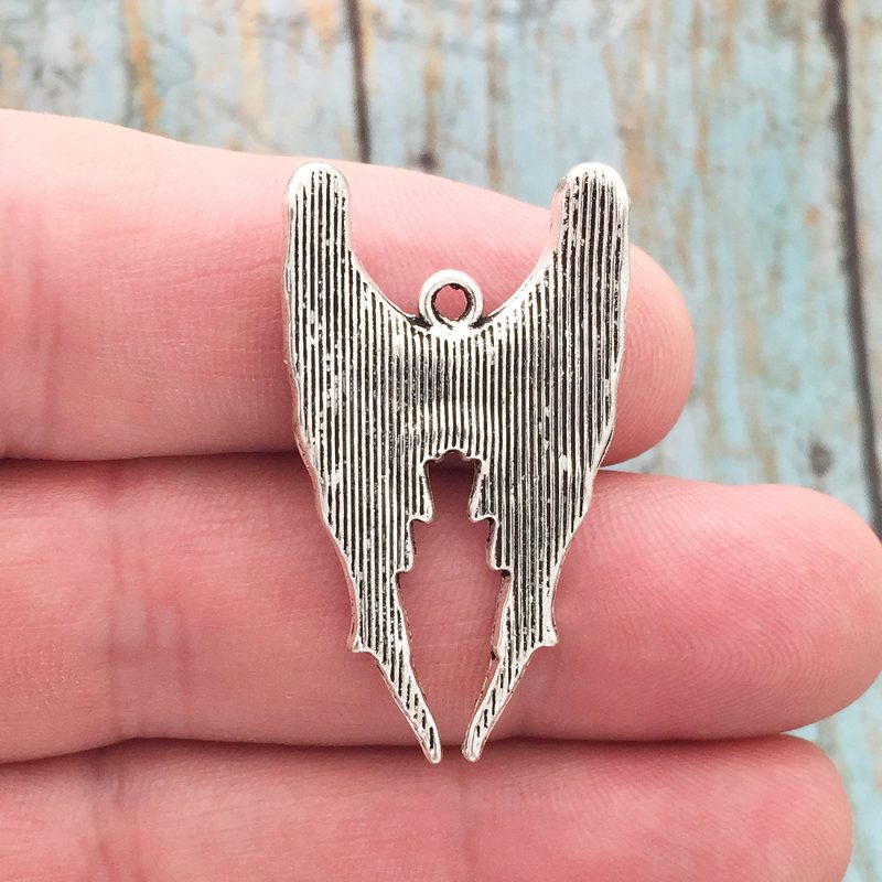 BULK 8 Angel Wings Charm Silver with Crystal by TIJC SP1317B - Image 2