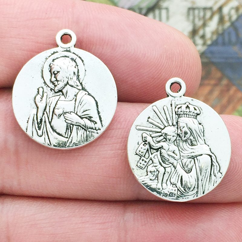 BULK 15 Jesus Medallion Mary Pendant Silver by TIJC SP1326B - Image 2