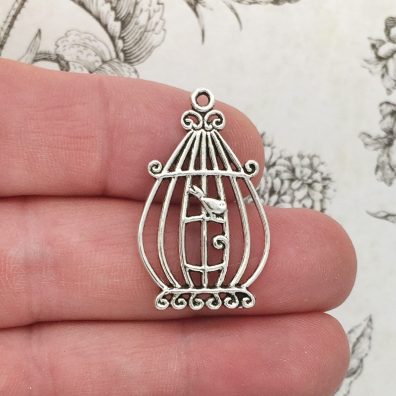 silver bird cage charm