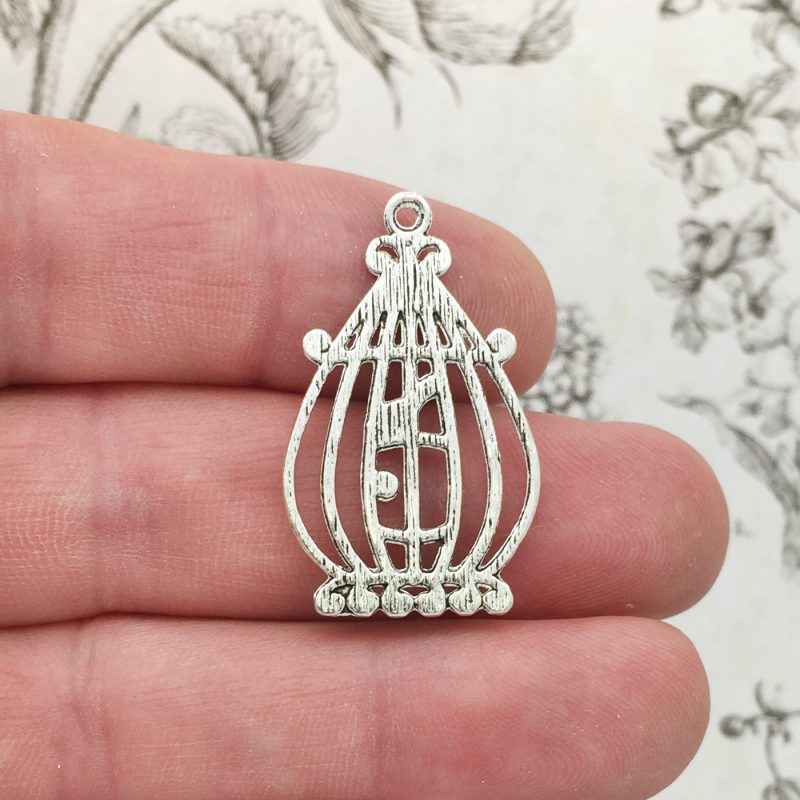 BULK 40 Bird Cage Charm Silver by TIJC SP1336B - Image 2