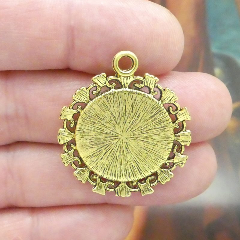 BULK 12 Round Gold Photo Charm Pendant for Photo Jewelry Making 34x33mm by TIJC SP1337B - Image 3