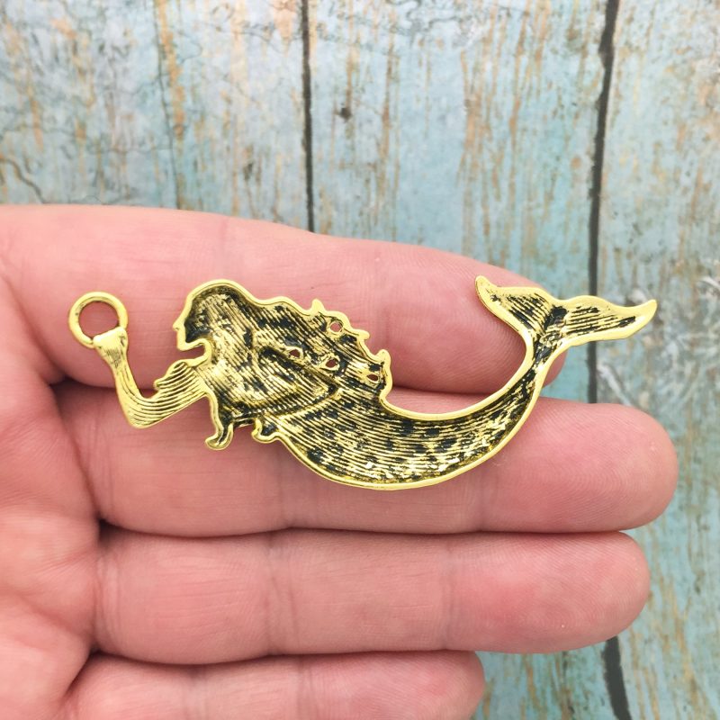 BULK 6 Gold Mermaid Pendant Extra Large by TIJC SP1352B - Image 2