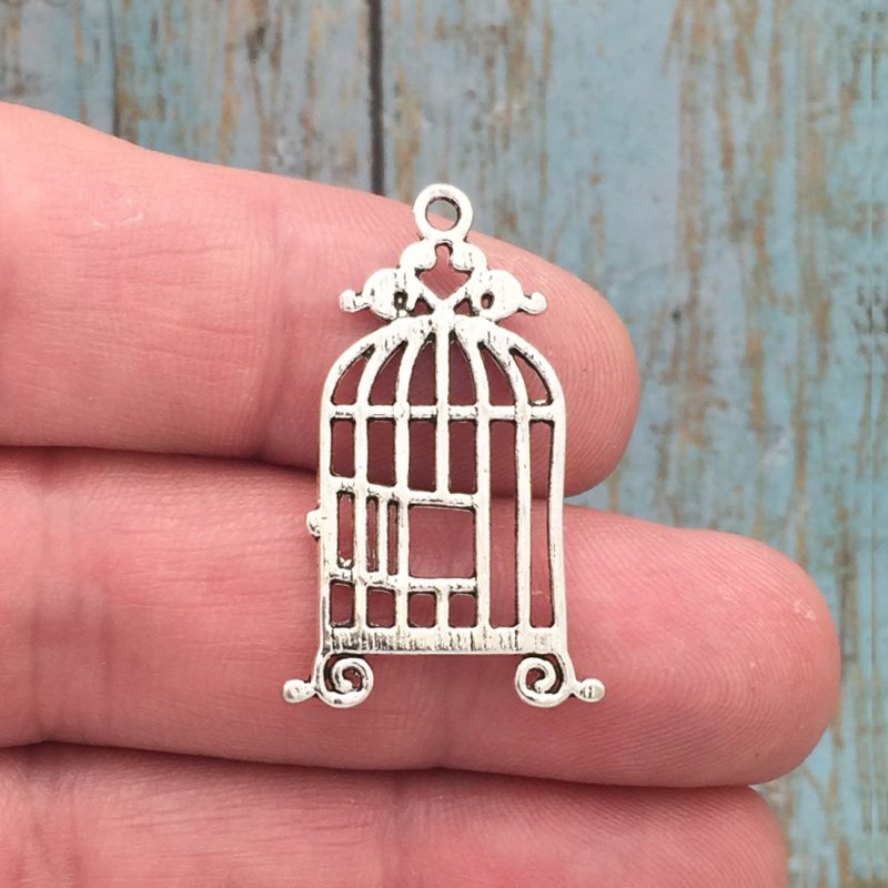 BULK 25 Bird Cage Charm Silver by TIJC SP1374B - Image 2