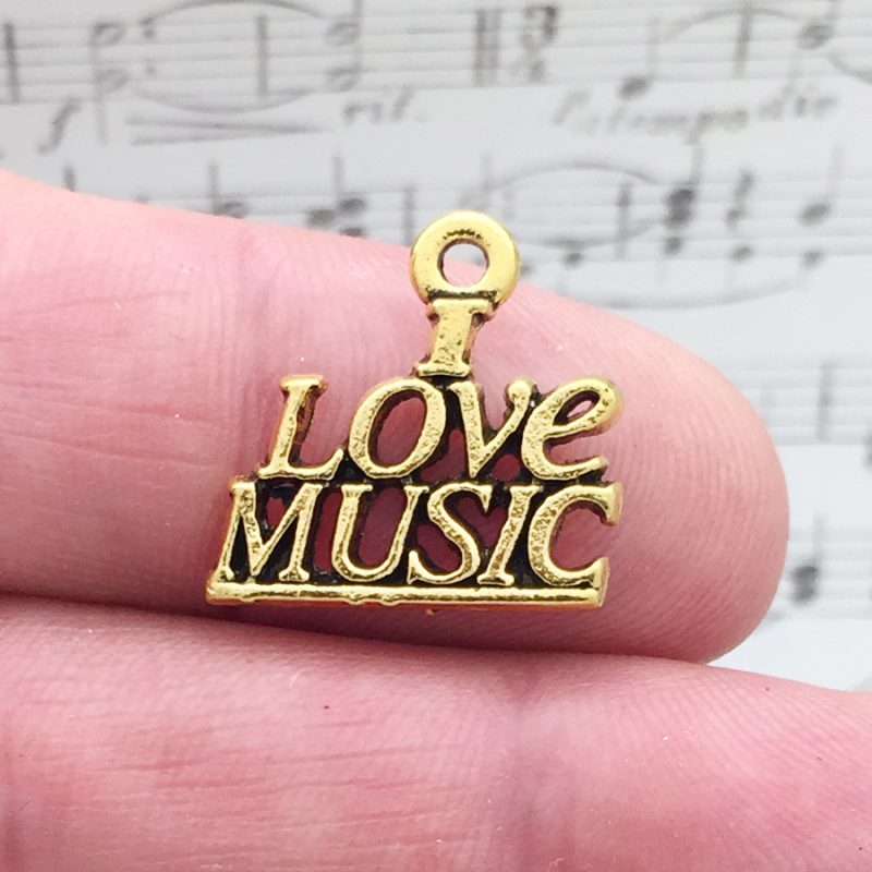 BULK 25 I Love Music Charm Gold by TIJC SP1375B
