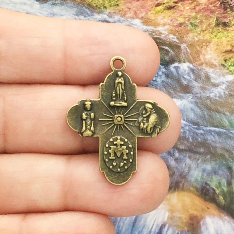 5 Miraculous Medal Bronze Cross Charm by TIJC SP1377 - Image 3