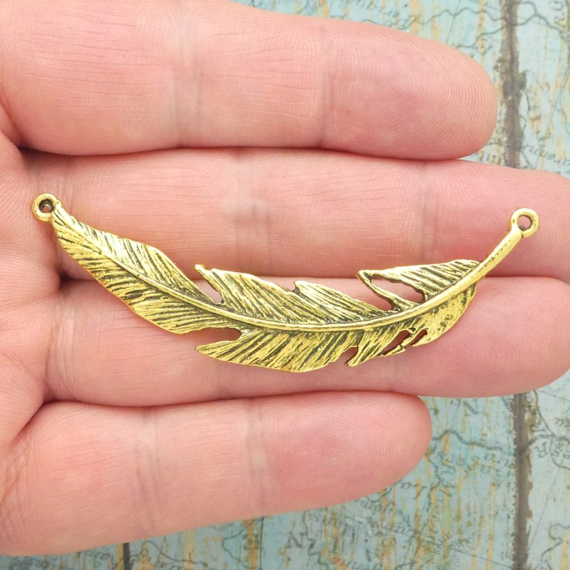 gold feather connector pendant