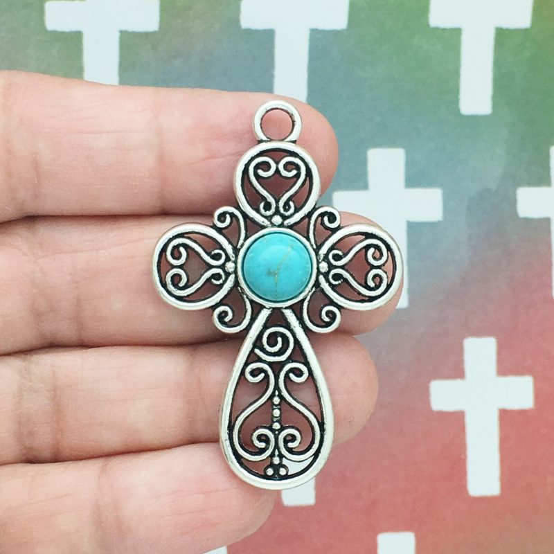 silver turquoise cross pendants bulk