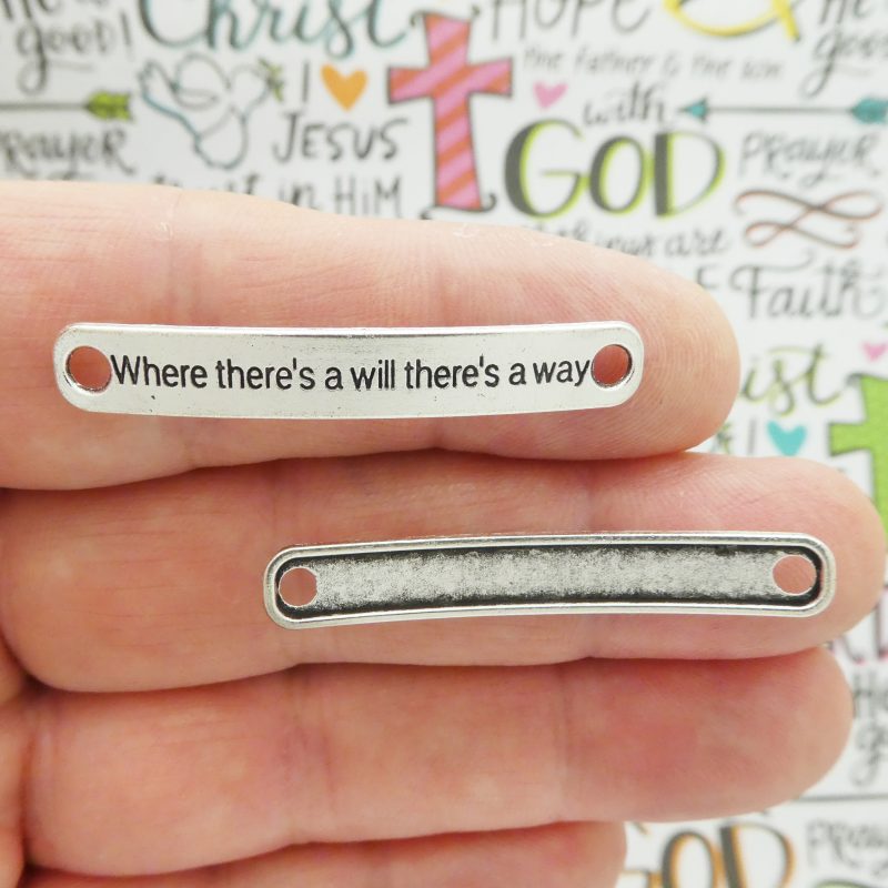 6 Affirmation Silver Bracelet Connector Where there's a will there's a way 7x44mm by TIJC SP1402 - Image 4