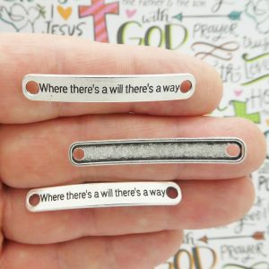 BULK 30 Affirmation Silver Bracelet Connector Where there's a will there's a way 7x44mm by TIJC SP1402B