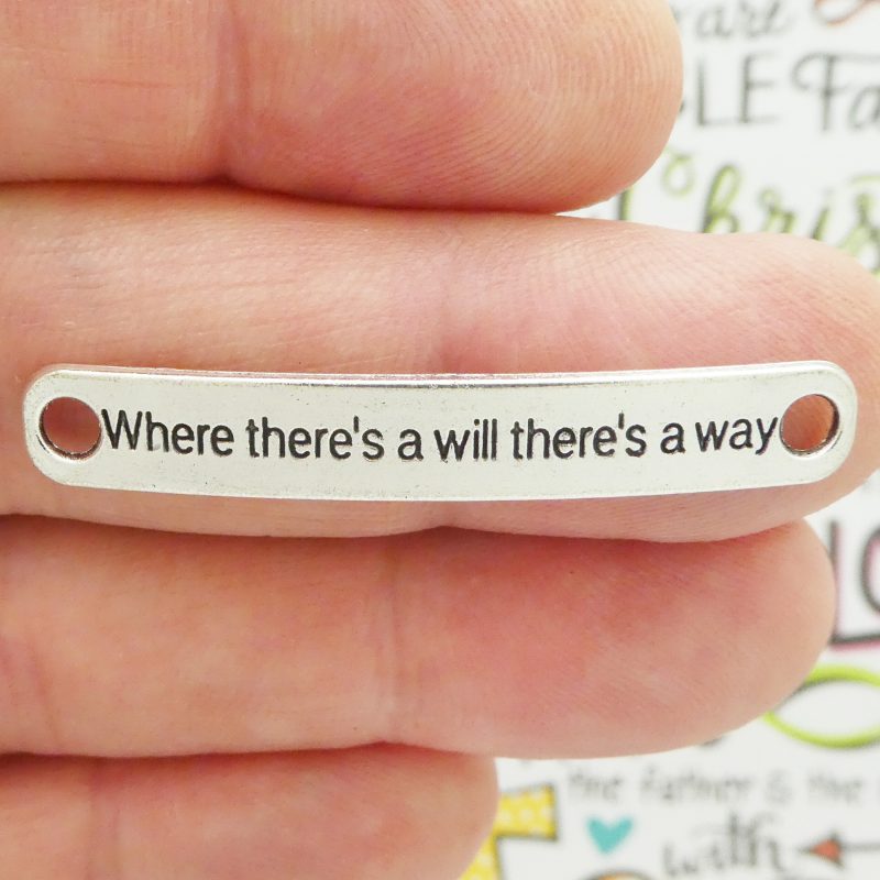 6 Affirmation Silver Bracelet Connector Where there's a will there's a way 7x44mm by TIJC SP1402 - Image 2