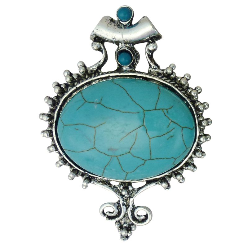 1 Bali Style Oval Turquoise Pendant 69x52mm by TIJC SP1411 - Image 2