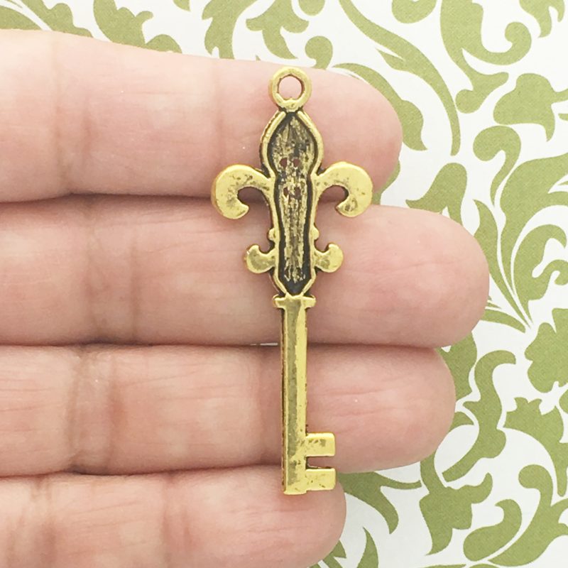 BULK 6 Gold Fleur De Lis Key Charm Pendant 48x18mm by TIJC SP1433B - Image 2