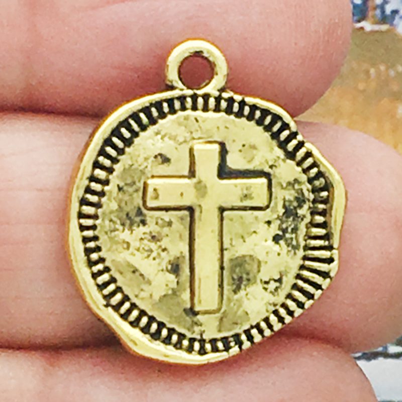 Hammered Gold Cross Charm