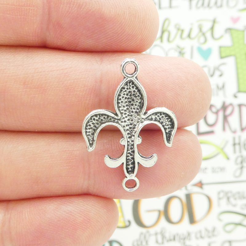 8 Fleur de Lis Charm Bracelet Connector Silver by TIJC SP1437 - Image 3