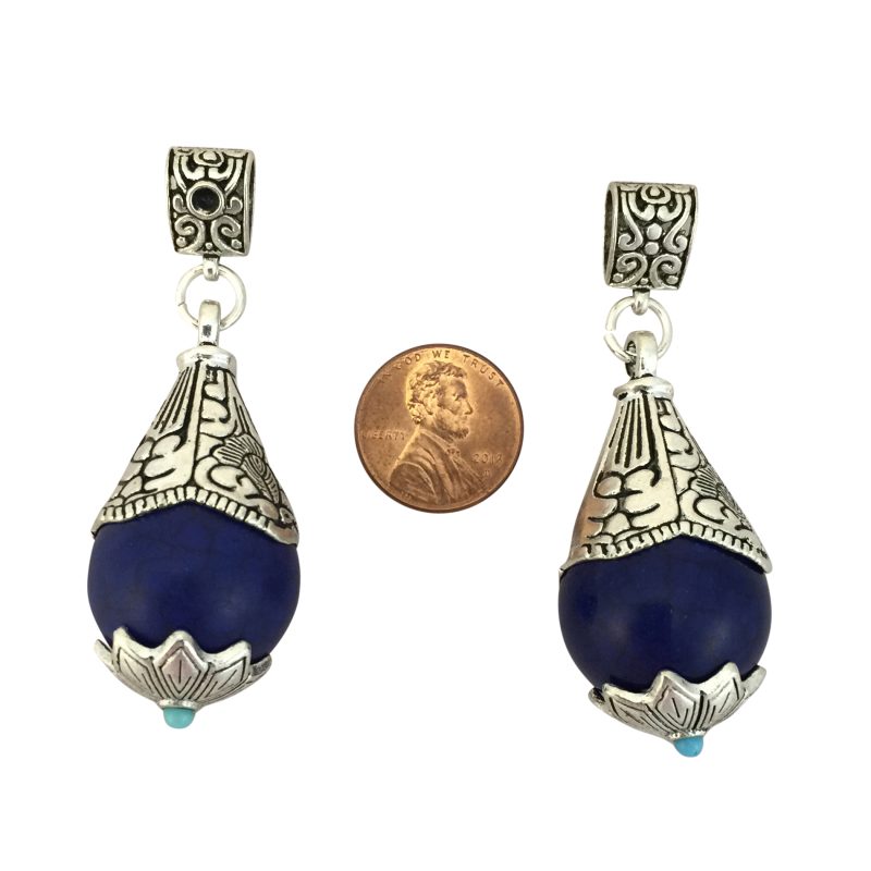 1 Lapis Lazuli Pendant with Silver Cone and Turquoise Bead 46x23mm by TIJC SP1438 - Image 2