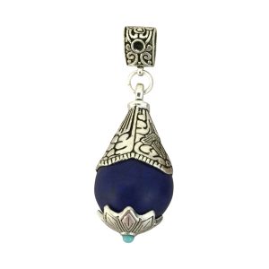 1 Lapis Lazuli Pendant with Silver Cone and Turquoise Bead 46x23mm by TIJC SP1438