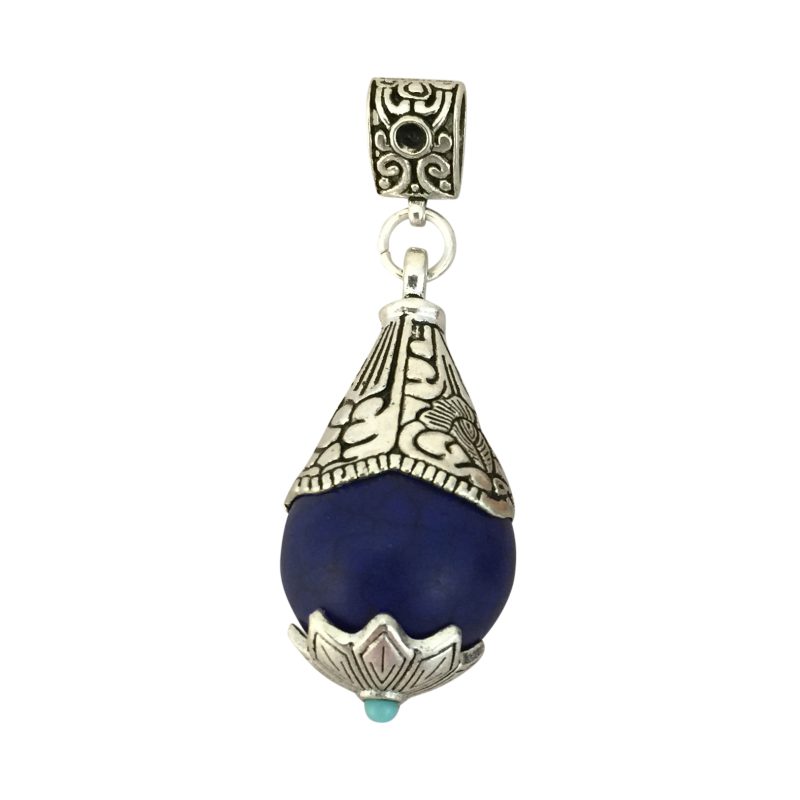 1 Lapis Lazuli Pendant with Silver Cone and Turquoise Bead 46x23mm by TIJC SP1438
