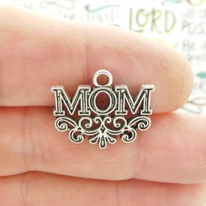 5 Silver Mom Charm Pendant 18x22mm by TIJC SP1447