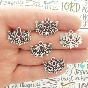 BULK 25 Silver Mom Charm Pendant 18x22mm by TIJC SP1447B