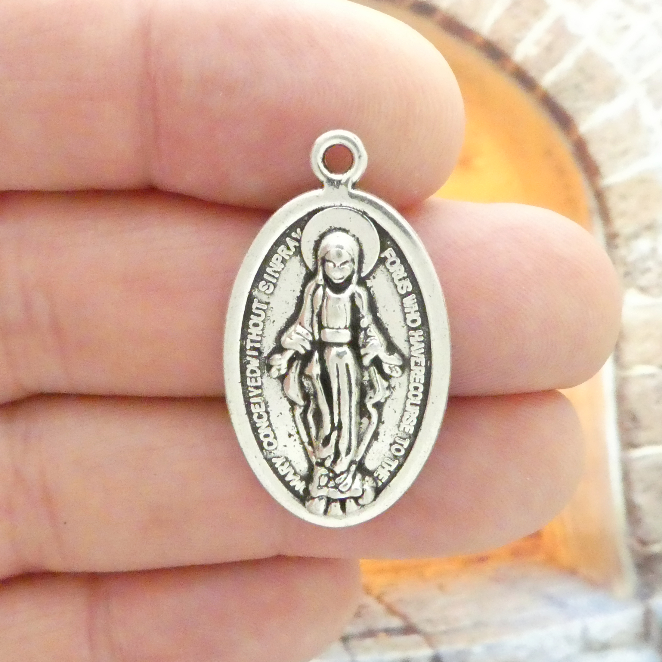 BULK 12 Miraculous Medal Charm Silver by TIJC SP1462B