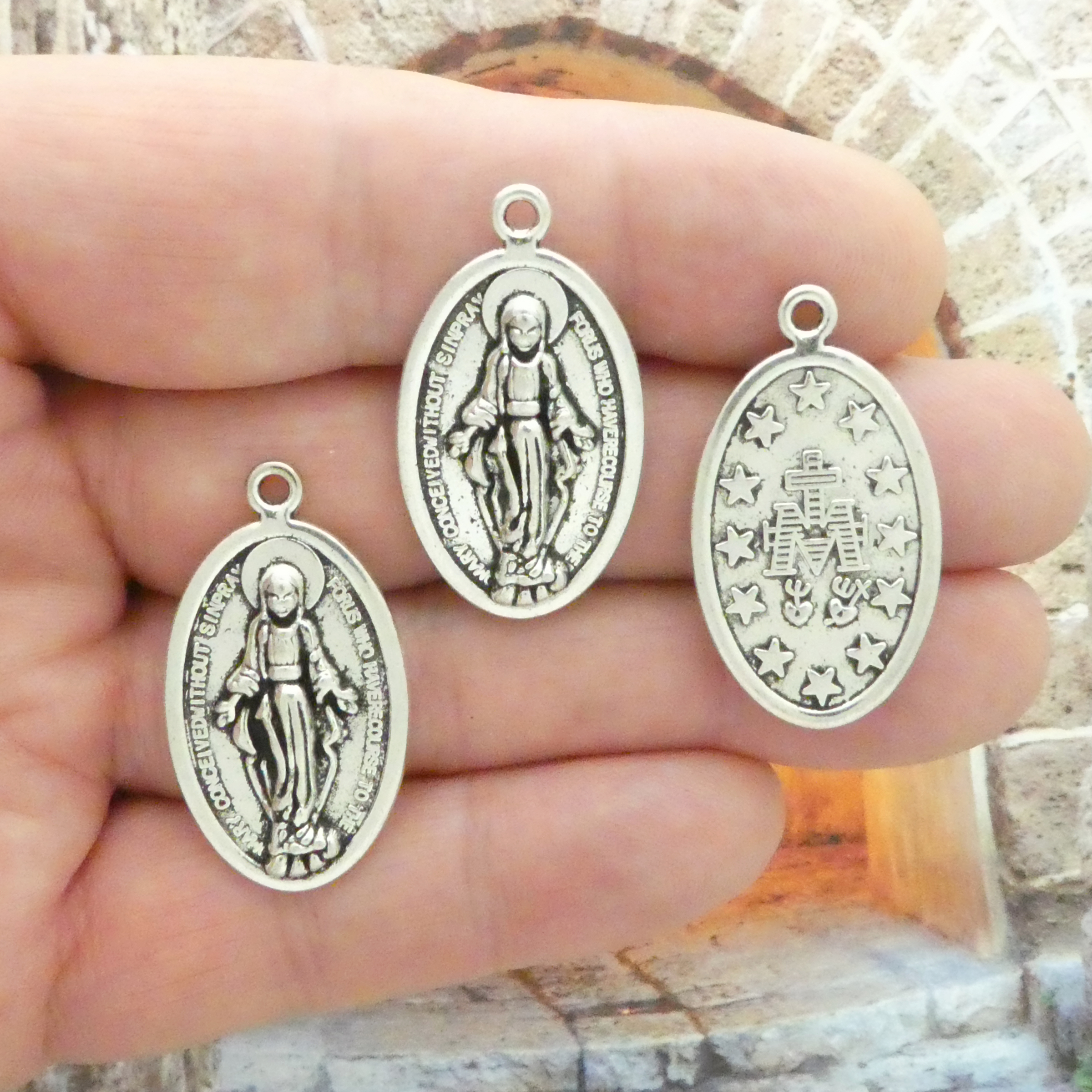 BULK 12 Miraculous Medal Charm Silver by TIJC SP1462B