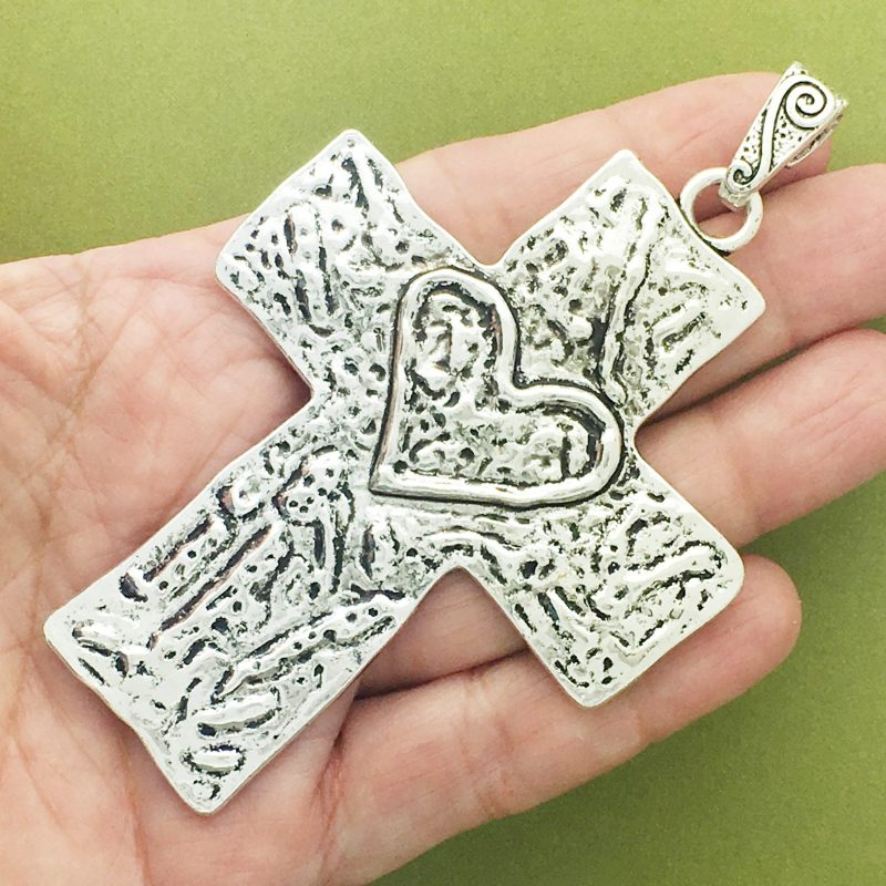 1 Hammered Cross Charm Pendant Silver by TIJC SP1481 - Image 3