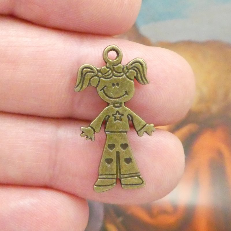 BULK 40 Little Girl Charm Pendant Bronze 28x15mm by TIJC SP1489B - Image 3