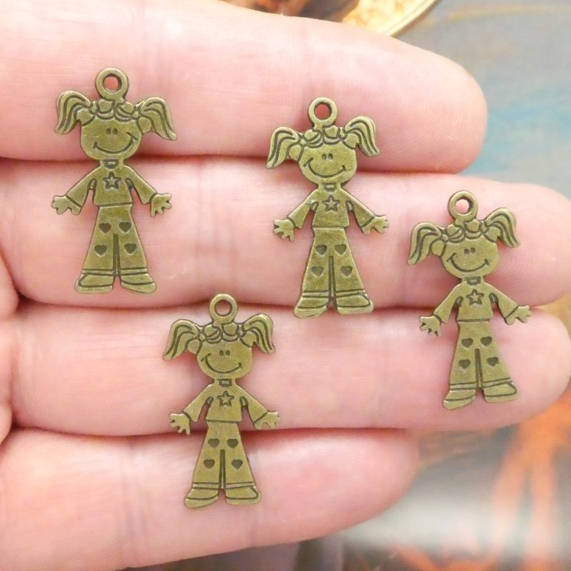 BULK 40 Little Girl Charm Pendant Bronze 28x15mm by TIJC SP1489B - Image 2