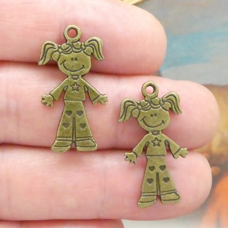 BULK 40 Little Girl Charm Pendant Bronze 28x15mm by TIJC SP1489B