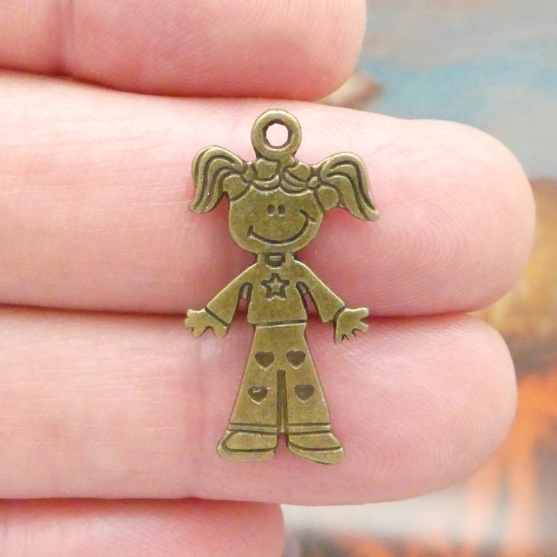 BULK 40 Little Girl Charm Pendant Bronze 28x15mm by TIJC SP1489B - Image 5