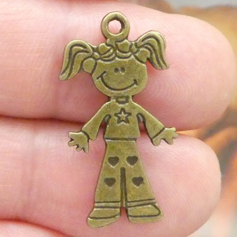 BULK 40 Little Girl Charm Pendant Bronze 28x15mm by TIJC SP1489B - Image 4