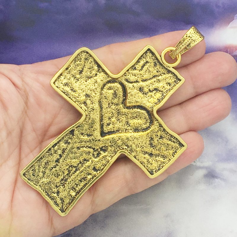 1 Hammered Cross Pendant Gold Large by TIJC SP1495 - Image 2