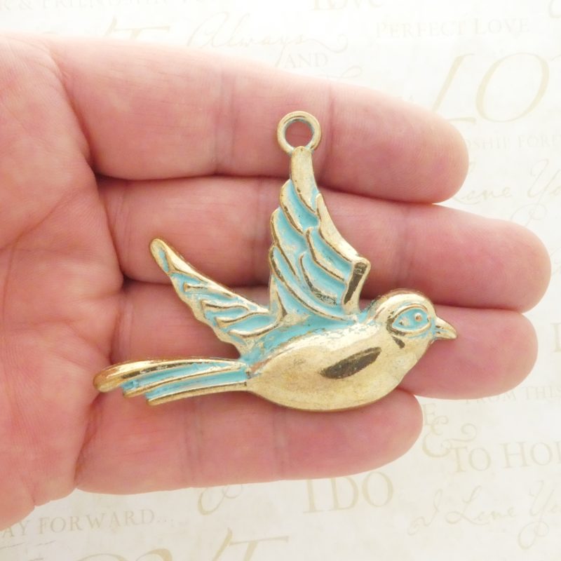 1 Gold Bird Charm Pendant 52x62mm by TIJC SP1510