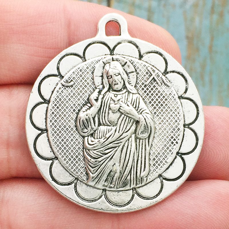 1 Sacred Heart of Jesus Medal Silver by TIJC SP1516 - Image 2
