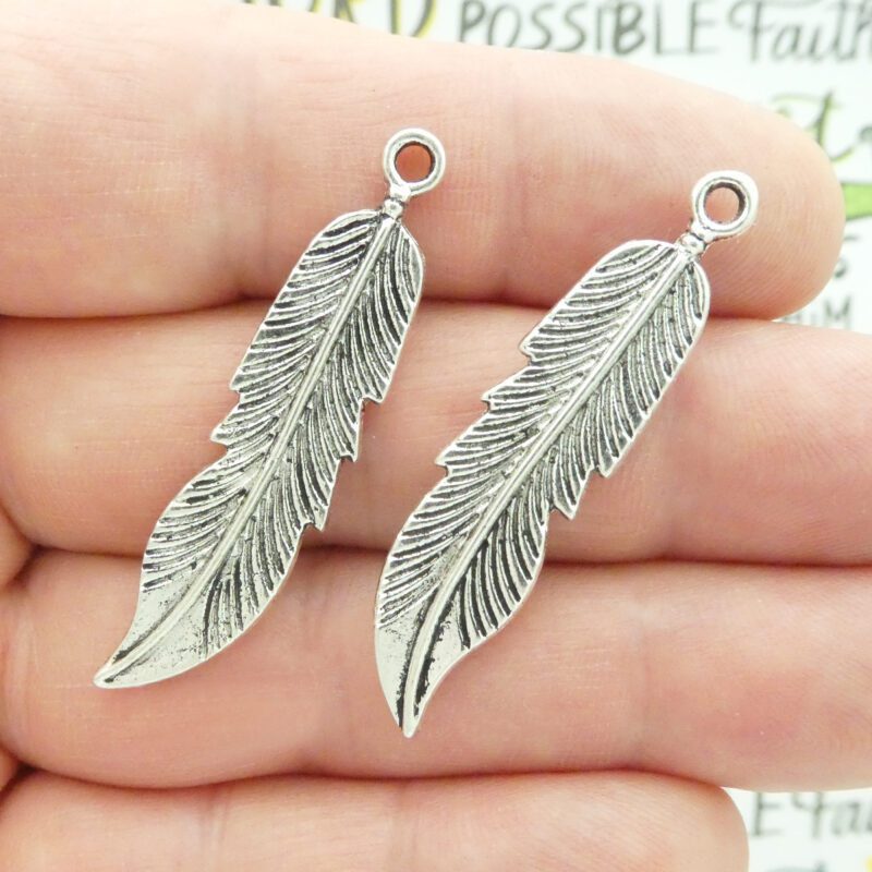 Silver Feather Charms for Jewelry Making