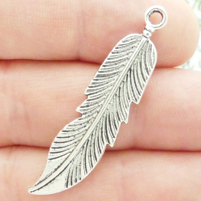 Silver Feather Charms for Jewelry Making