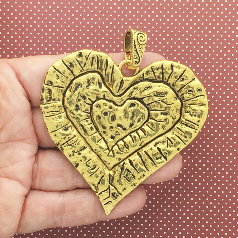 BULK 3 Hammered Heart Charm Pendant Gold by TIJC SP1550B