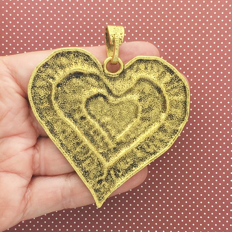 BULK 3 Hammered Heart Charm Pendant Gold by TIJC SP1550B - Image 3