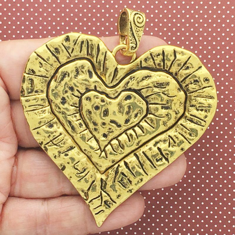 BULK 3 Hammered Heart Charm Pendant Gold by TIJC SP1550B - Image 2