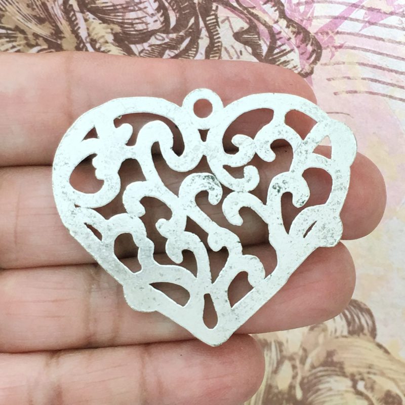 2 Filigree Heart Charm Silver by TIJC SP1551 - Image 2