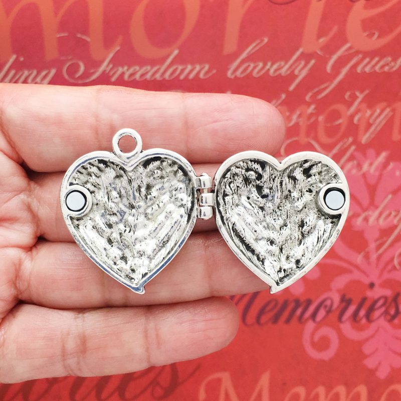 silver heart locket charm pendant