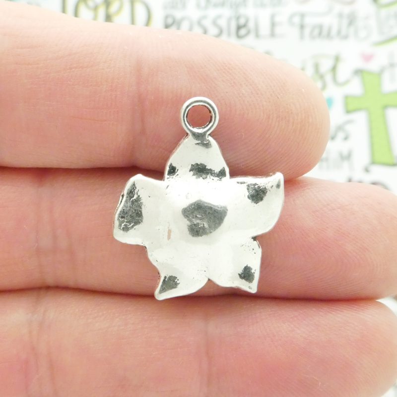 3 Silver Hibiscus Charm Flower Pendant 26x22mm by TIJC SP1555 - Image 2