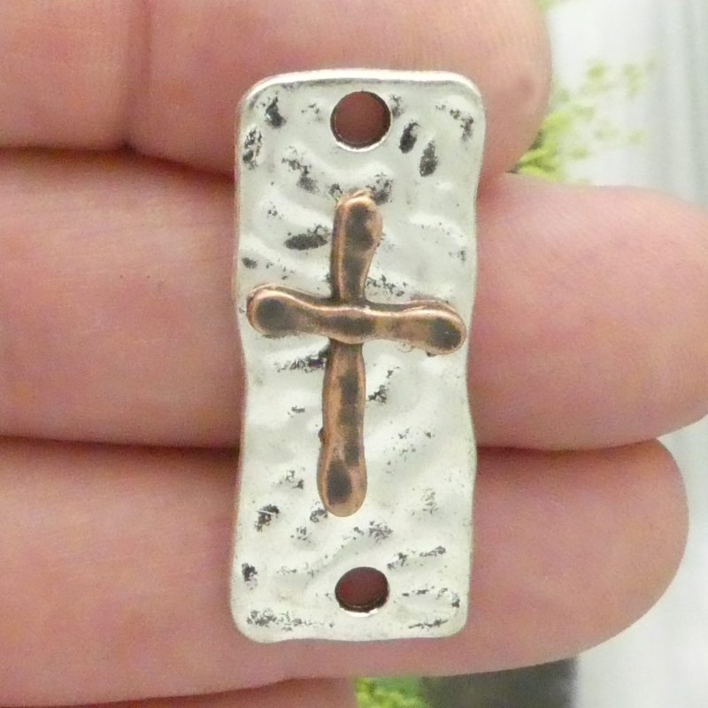 2 Hammered Cross Charm Silver Bracelet Connector by TIJC SP1556 - Image 7