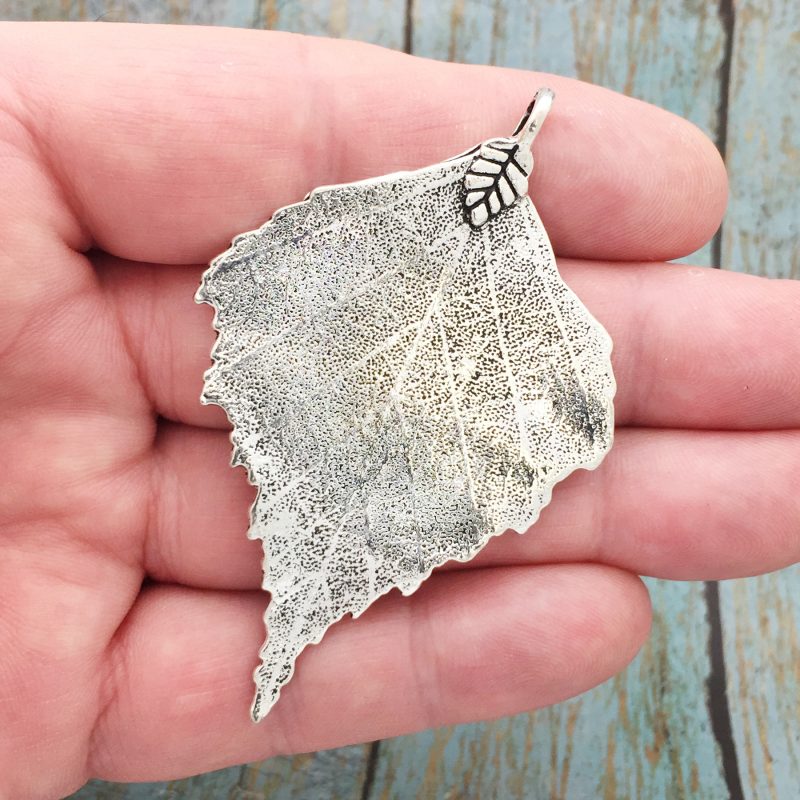 1 Large Leaf Charm Pendant Silver by TIJC SP1562 - Image 3