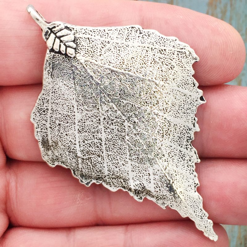 1 Large Leaf Charm Pendant Silver by TIJC SP1562 - Image 2